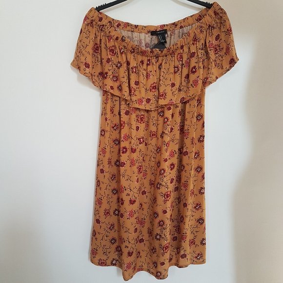 Forever 21 Floral Marigold/Brown Dress, Size S - Picture 1 of 6
